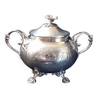 Christofle - Silver-plated sugar bowl entirely guilloché.