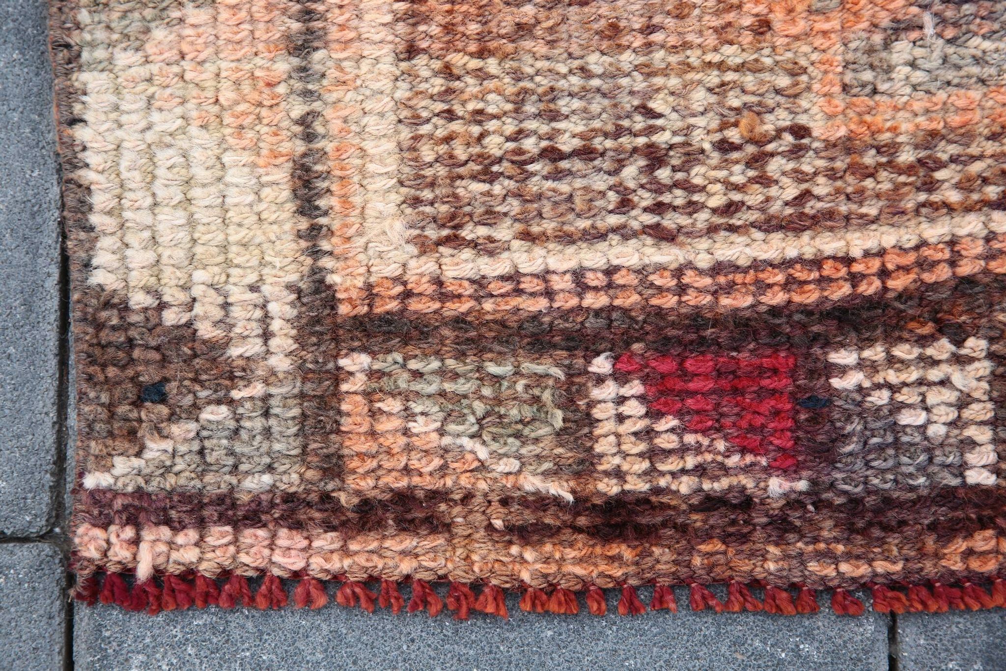 Tapis Couloir Tribal Vintage Rouge, Tapis Turc Géométrique, 75x313 Cm