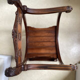 Gothic Curule Dagobert armchair in carved walnut, 19th century