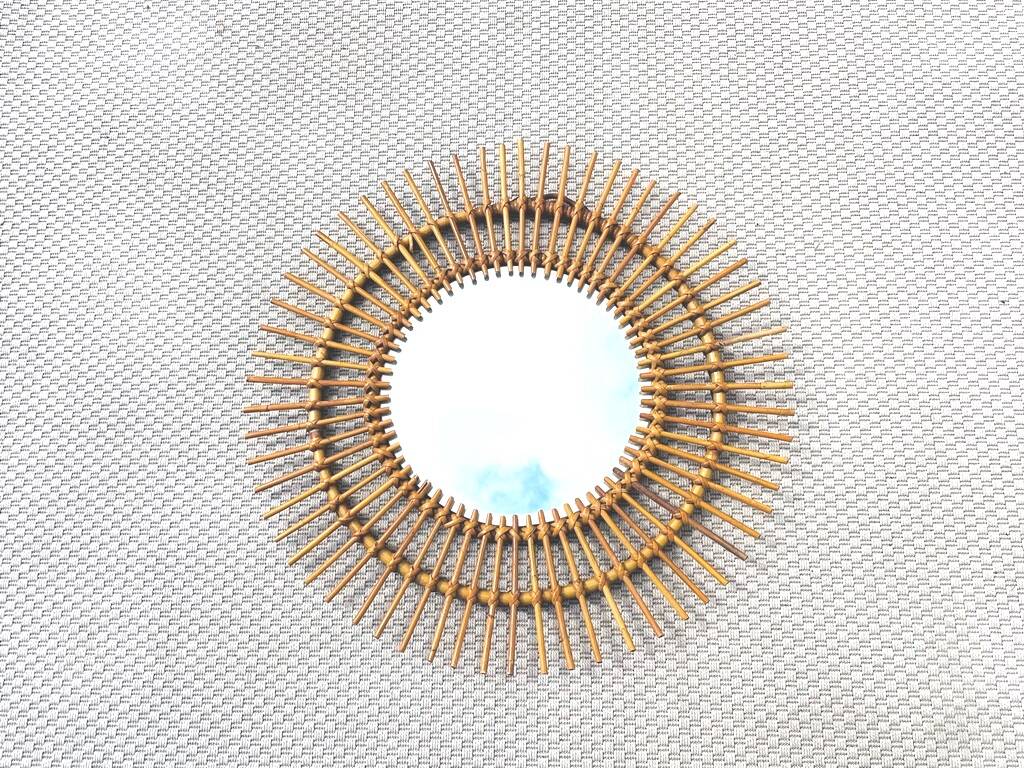 Large sun mirror rattan 68 cm. Vintage 60s