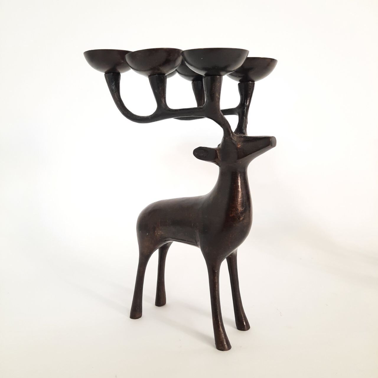 Pair of deer candle holders, bronzed brass