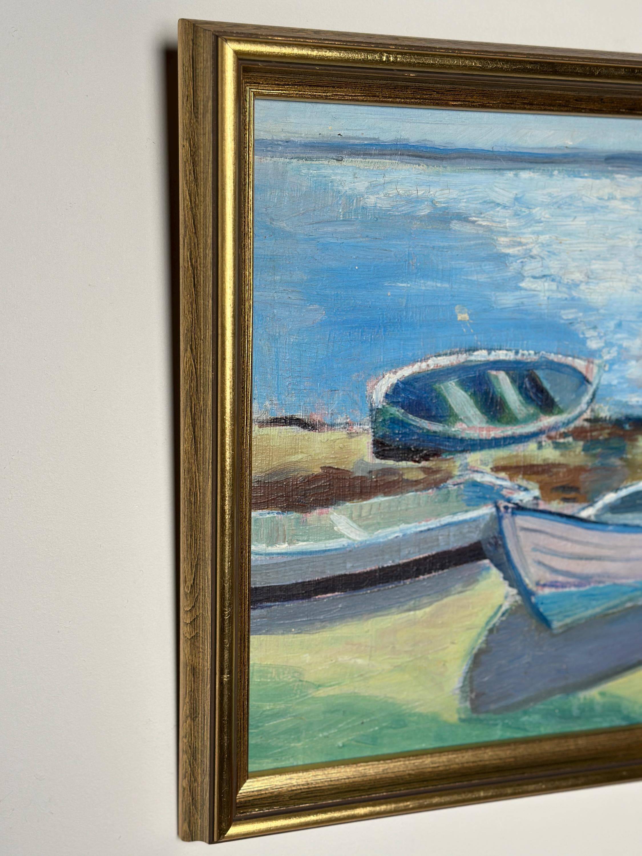Original Mid Century Swedish Oil On Panel – “Harbor” By Lars Herder – Dated 1945 – Vintage & Framed – 45 × 37 Cm (17.7" × 14.6")