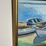 Original Mid Century Swedish Oil On Panel – “Harbor” By Lars Herder – Dated 1945 – Vintage & Framed – 45 × 37 Cm (17.7" × 14.6")