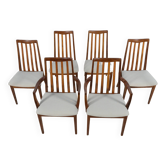 Chaises de salle à manger en teck et tissu du milieu du siècle par Leslie Dandy pour G-Plan, années 1960, lot de 6
