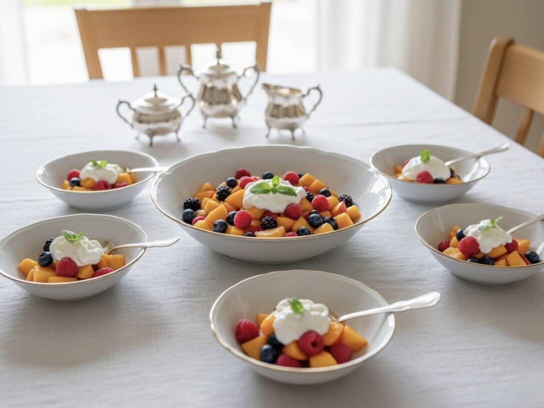 Vintage porcelain service: salad bowl and 8 small bowls.