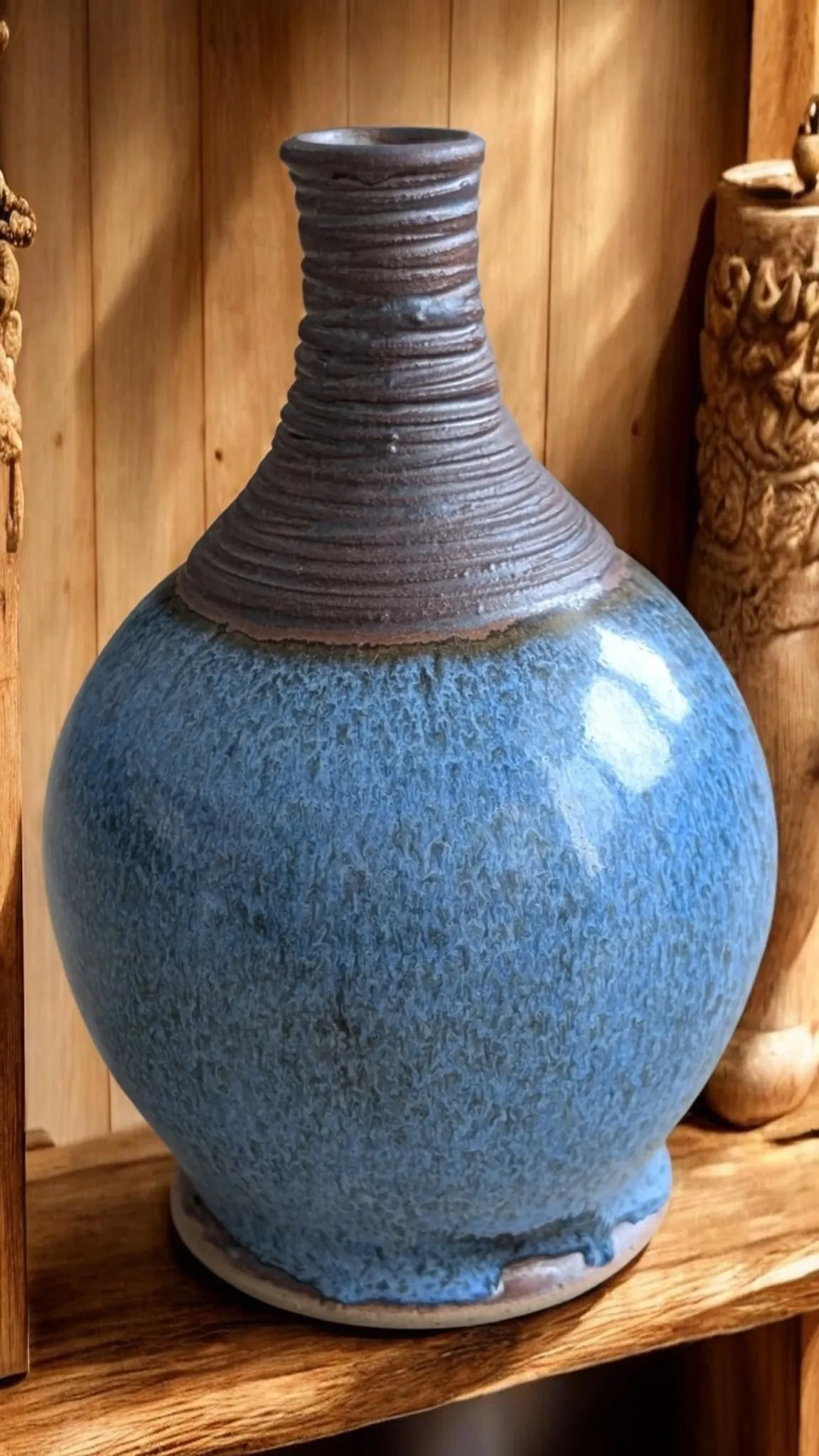 Superb Contemporary Blue Stoneware Round Vase – Signed Pierre Bernier