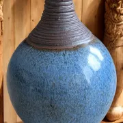 Superb Contemporary Blue Stoneware Round Vase – Signed Pierre Bernier