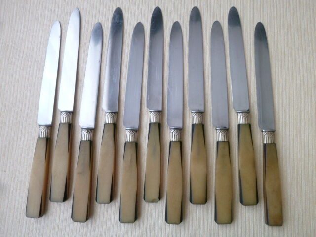 Set de 10 couteaux de table manche en corne bovine Style Art Déco