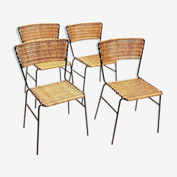 Chair of terrace in rattan & iron, 1960 s, Set of 4