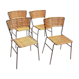 Set de 4 chaise de terrasse en rotin & fer forgé 1960s