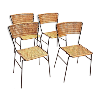Chair of terrace in rattan & iron, 1960 s, Set of 4