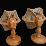 Pair of wooden wood straw wall sconce lamps rustic vintage France