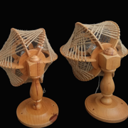 Pair of wooden wood straw wall sconce lamps rustic vintage France