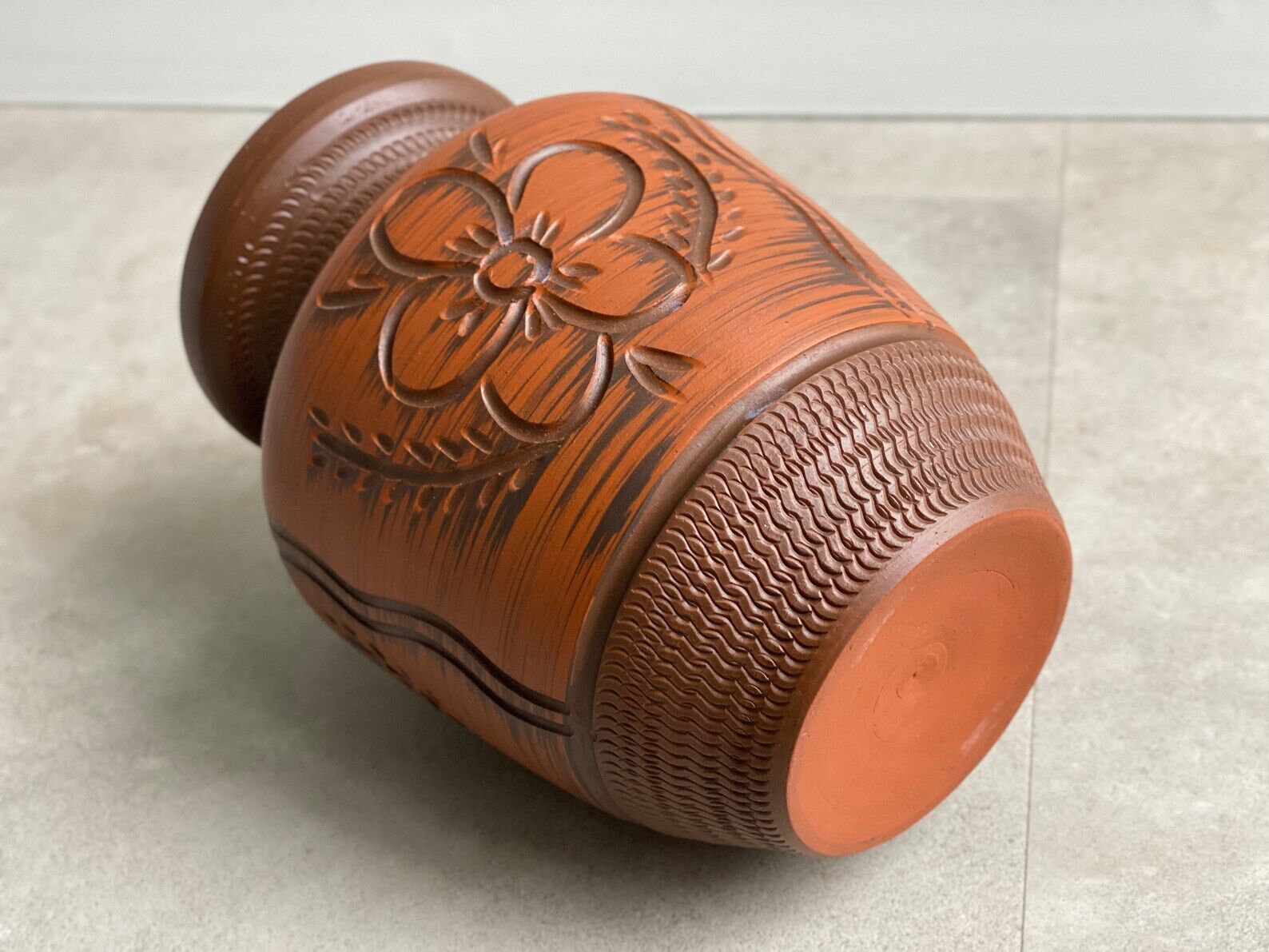 Vintage brown ceramic German vase, Mid Century terracotta pottery