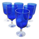 6 large blue textured glass stemmed glasses