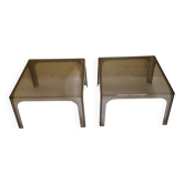 Paire de tables basses vintage en plexiglas fumé, design minimaliste des années 1970,  45 cm