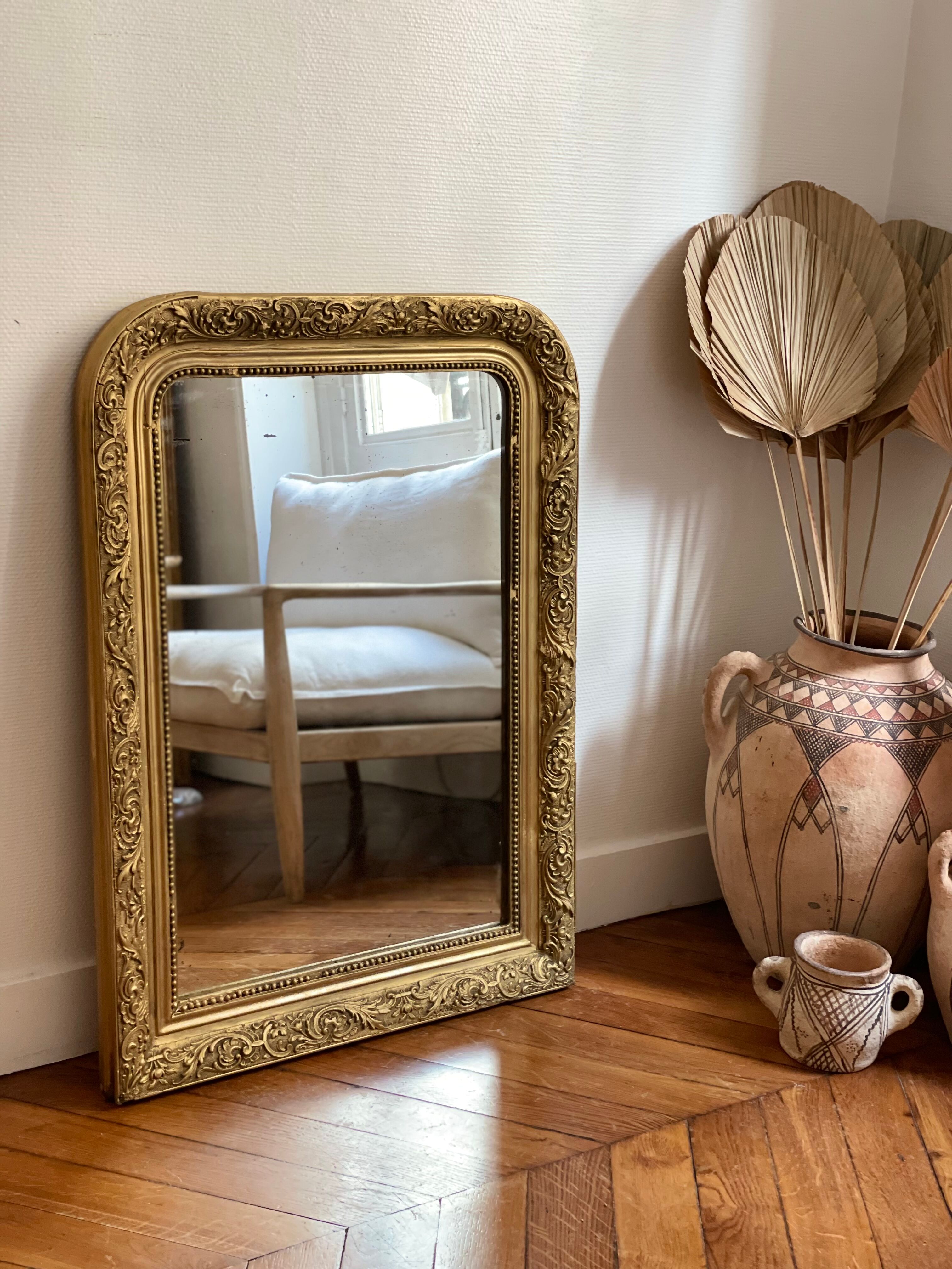 Old mirror louis Philippe gilded carved fireplace