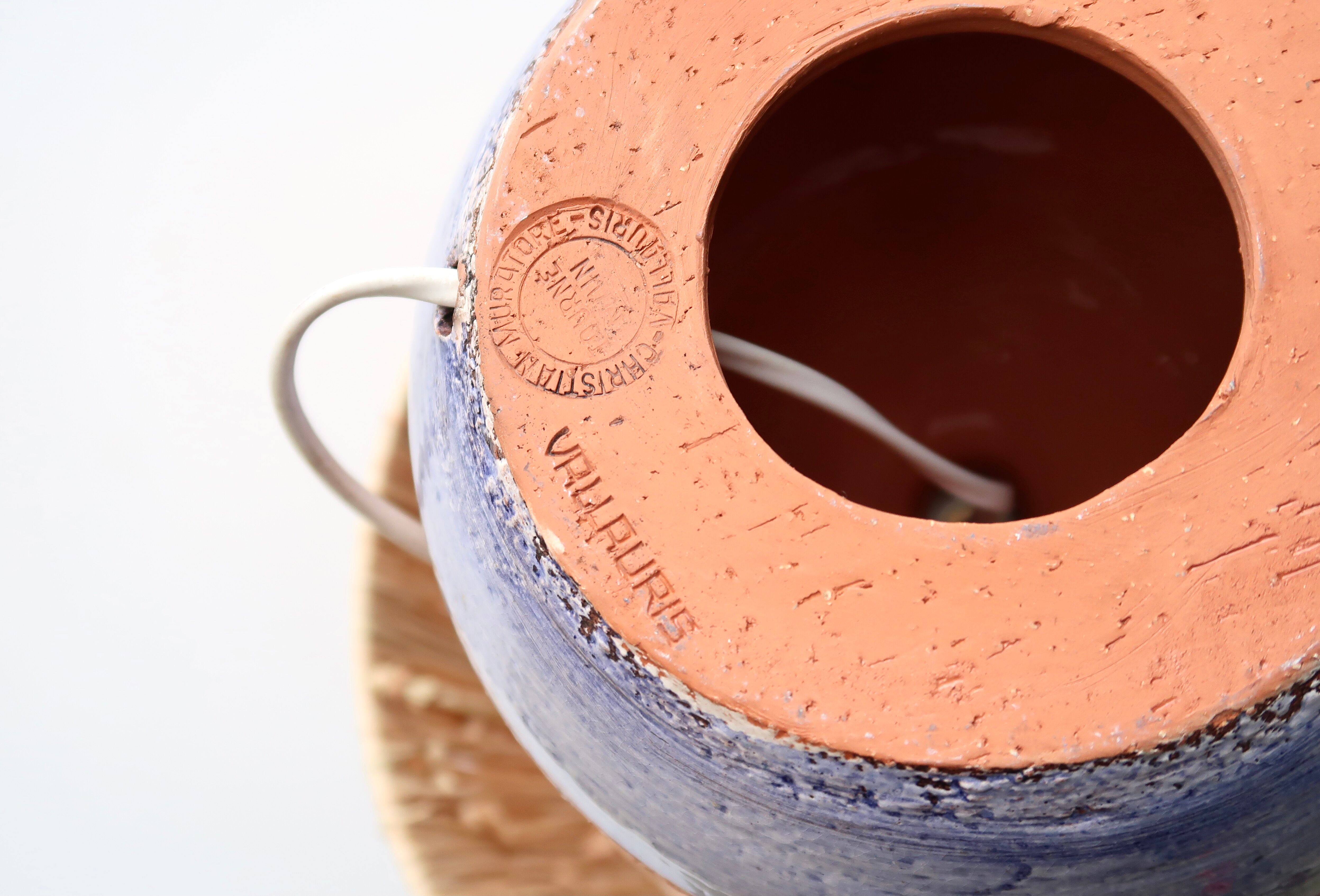 Ceramic lamp by Christian Muratore, raffia shade