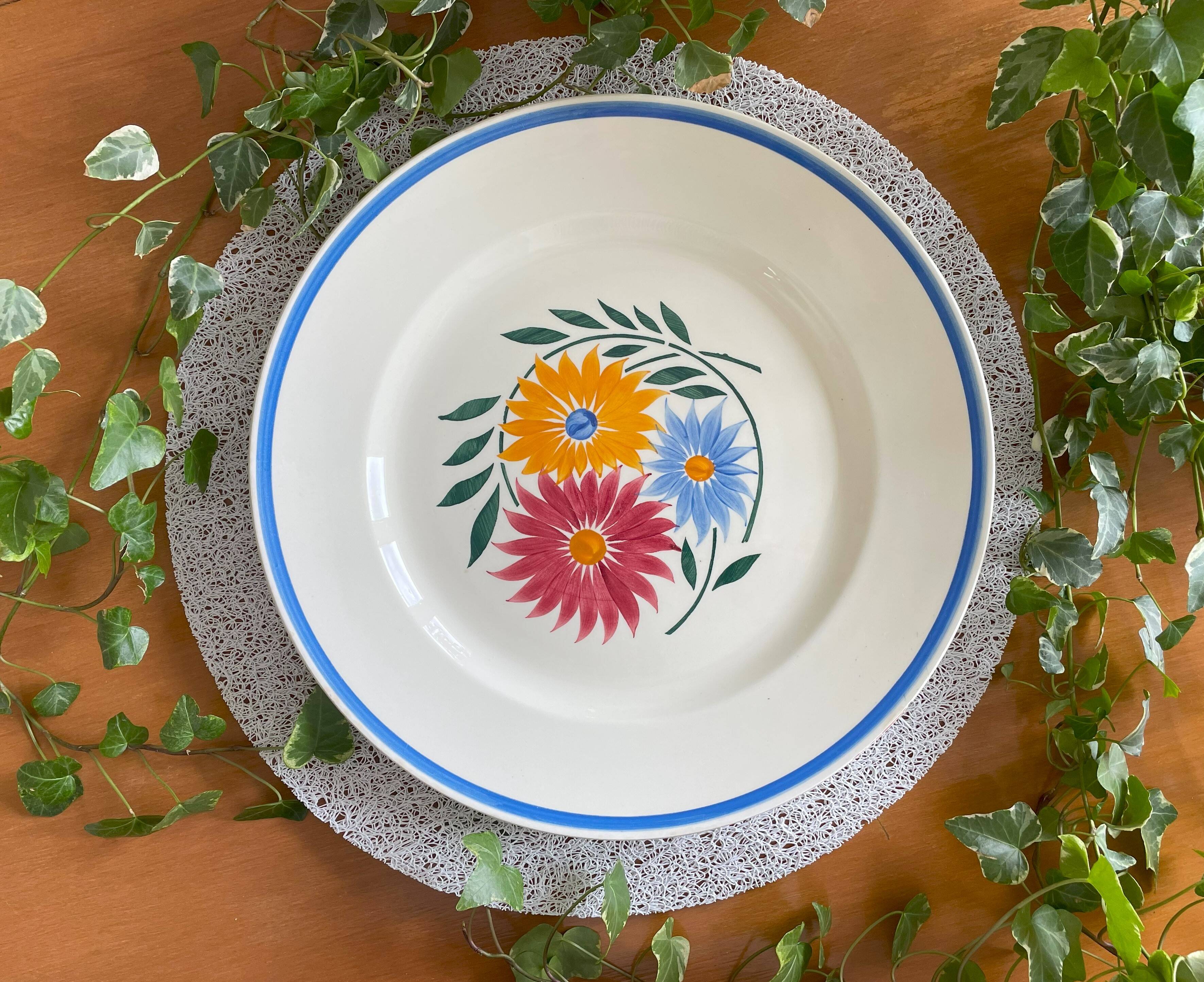 Large round antique earthenware dish from Choisy-le-Roi