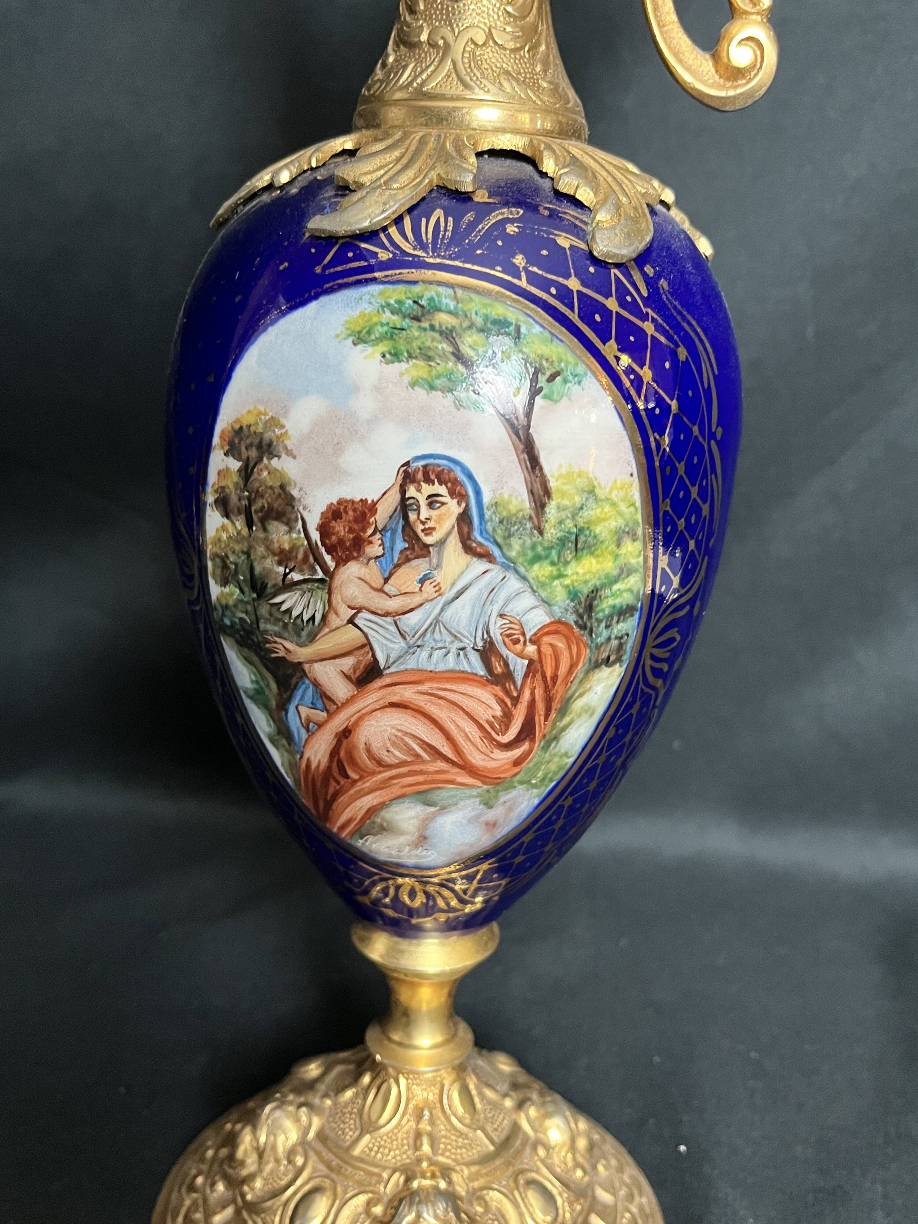 Royal blue porcelain ewer signed early 20th century