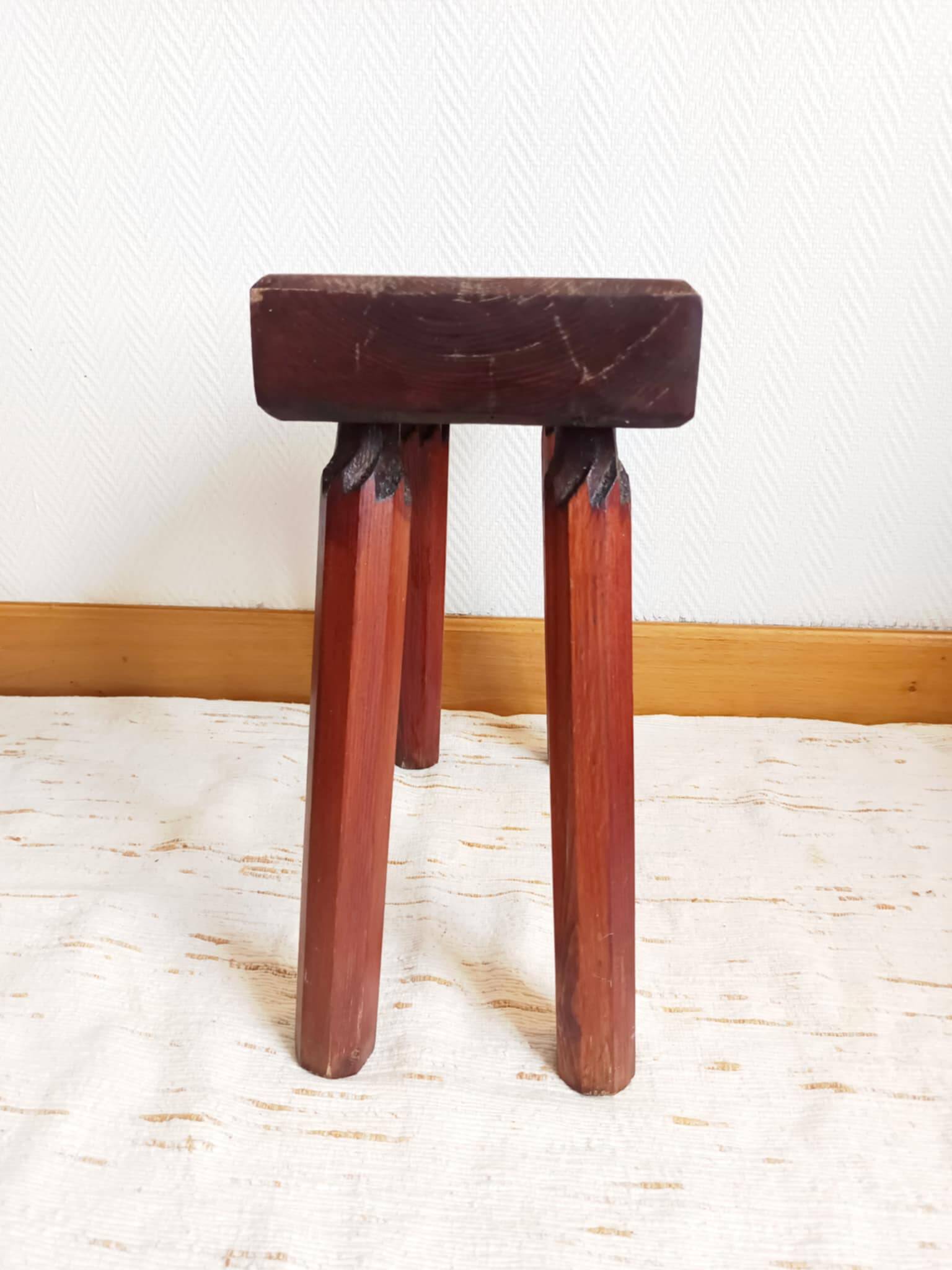 Vintage wooden brutalist farm stool