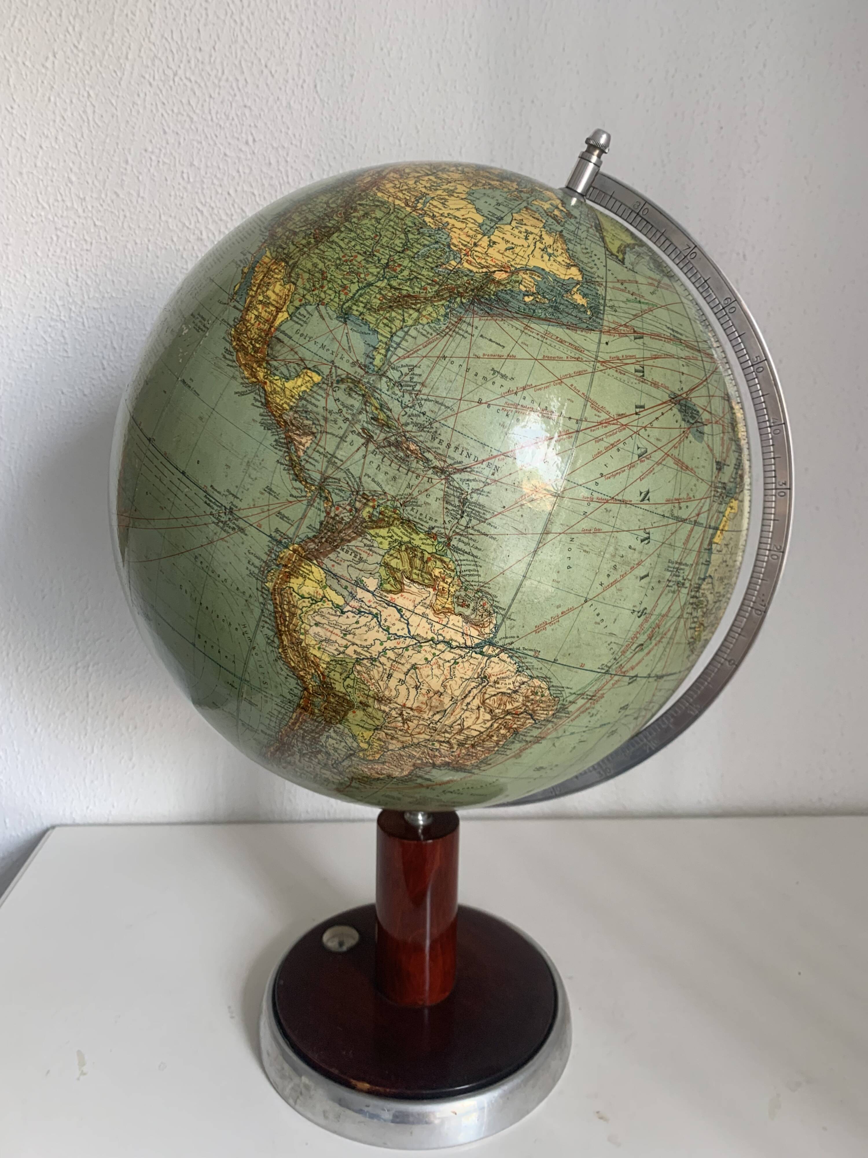 Vintage 1950 German Columbus World Map Globe - 53 cm