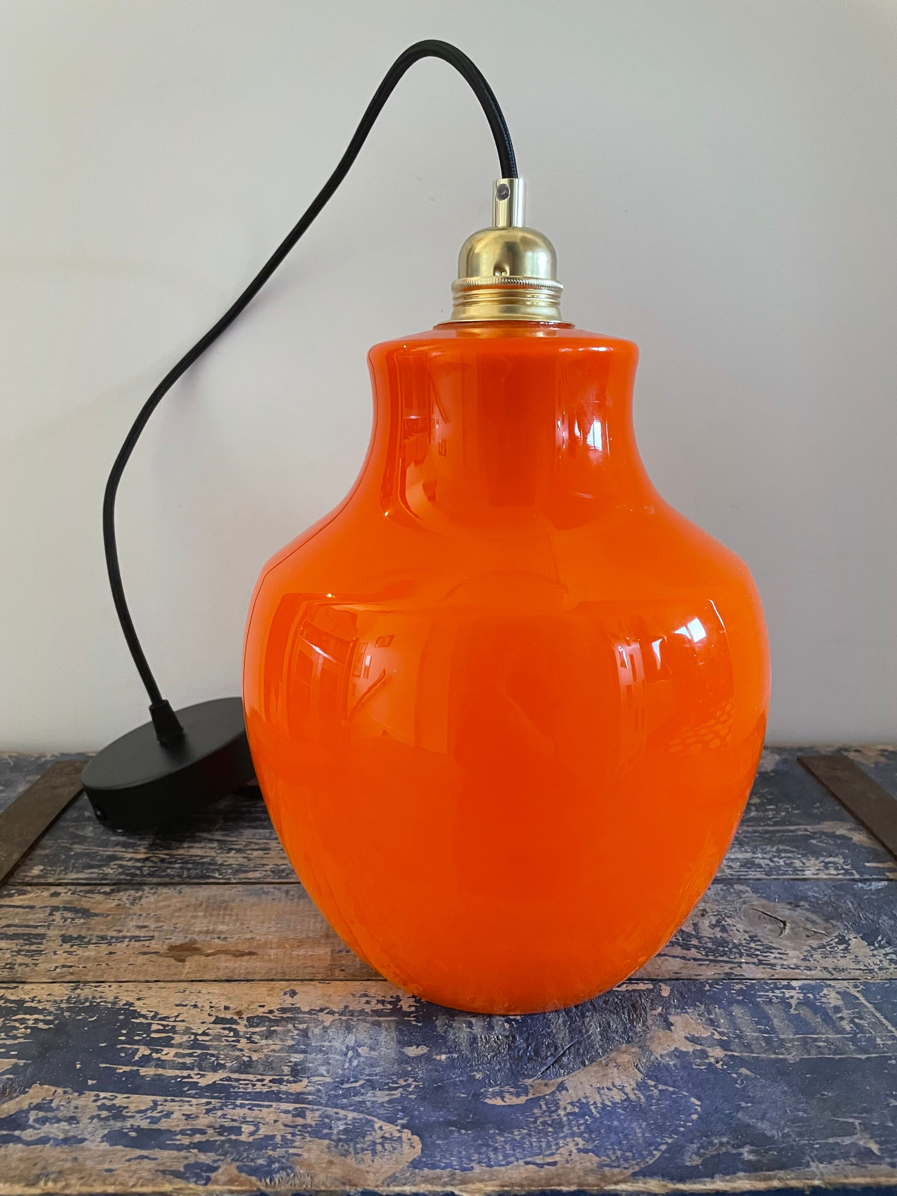 Vintage electrified orange suspension lamp with new