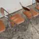 4 folding chairs chromed metal and Skaï fawn 1970