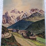 Watercolor painting mountain landscape by joseph hillion circa 1920 village alpes savoie, unframed