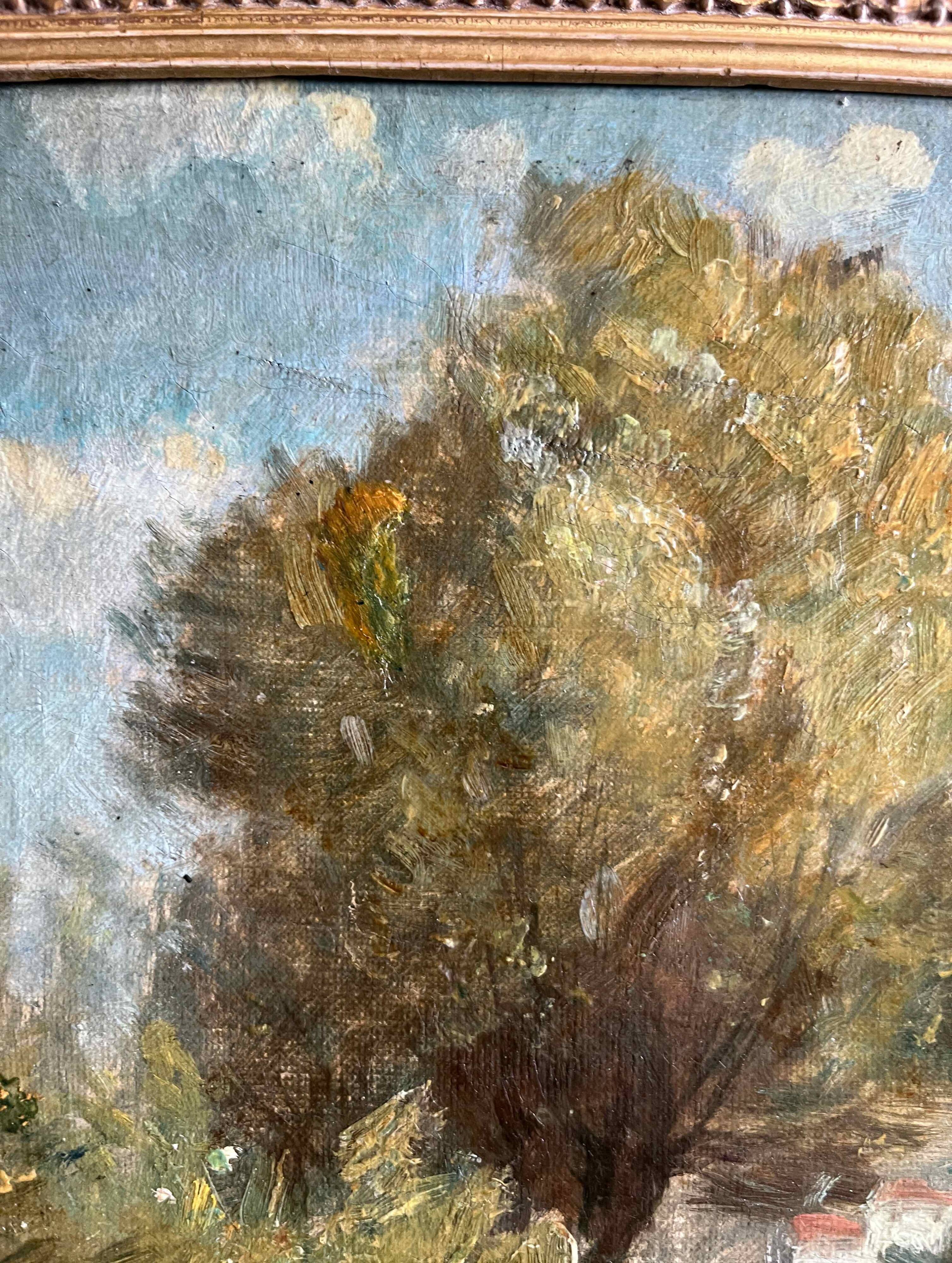 Painting hst xix° animated landscape (camargue - gardian?) signed