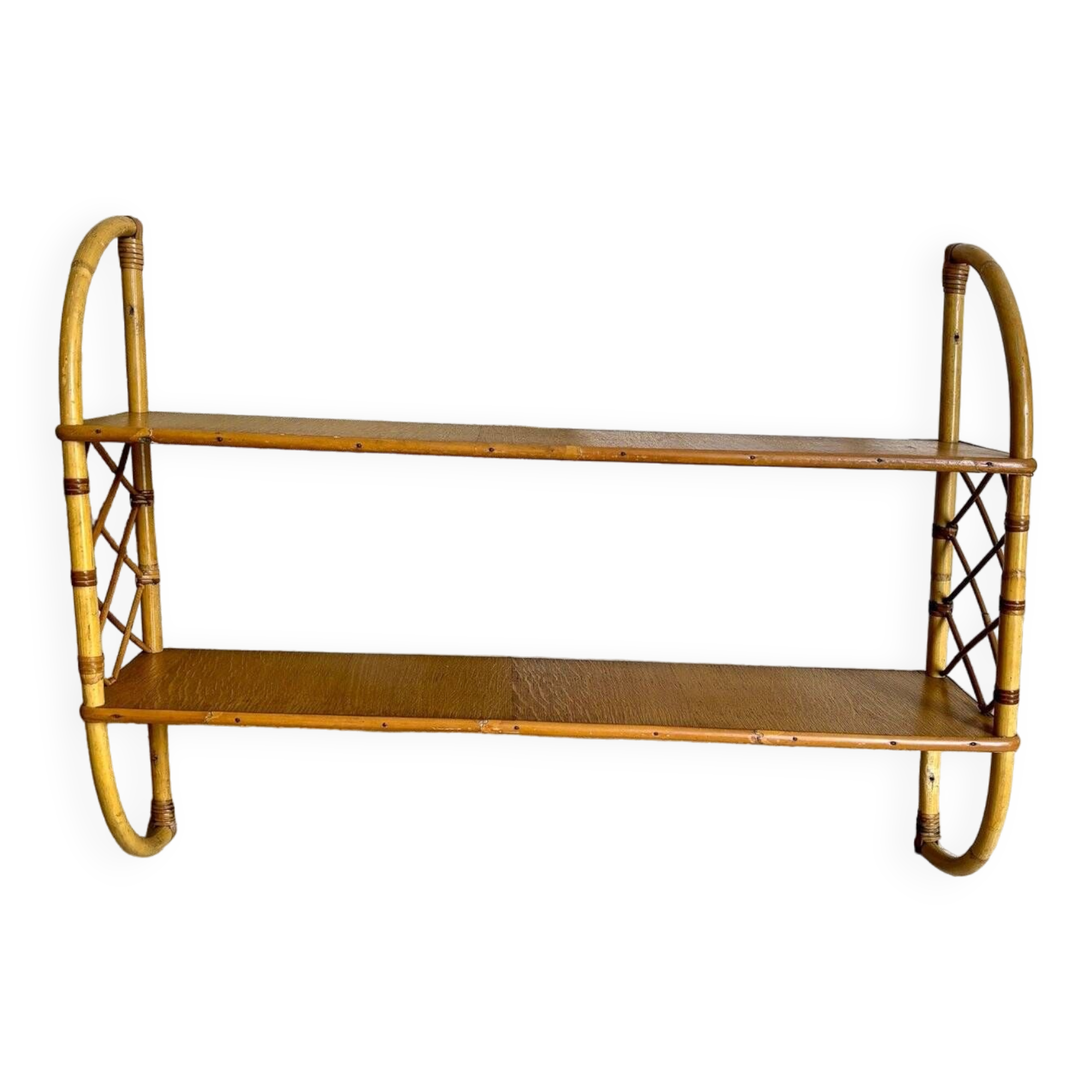 Wall shelf in wood and rattan, 1960s