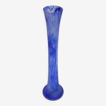 Grand vase soliflore en pâte de verre bleu – années 70.