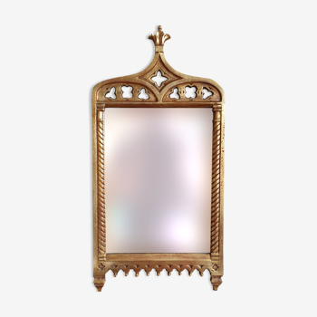 Miroir néo-gothique en bois doré 52x26 cm