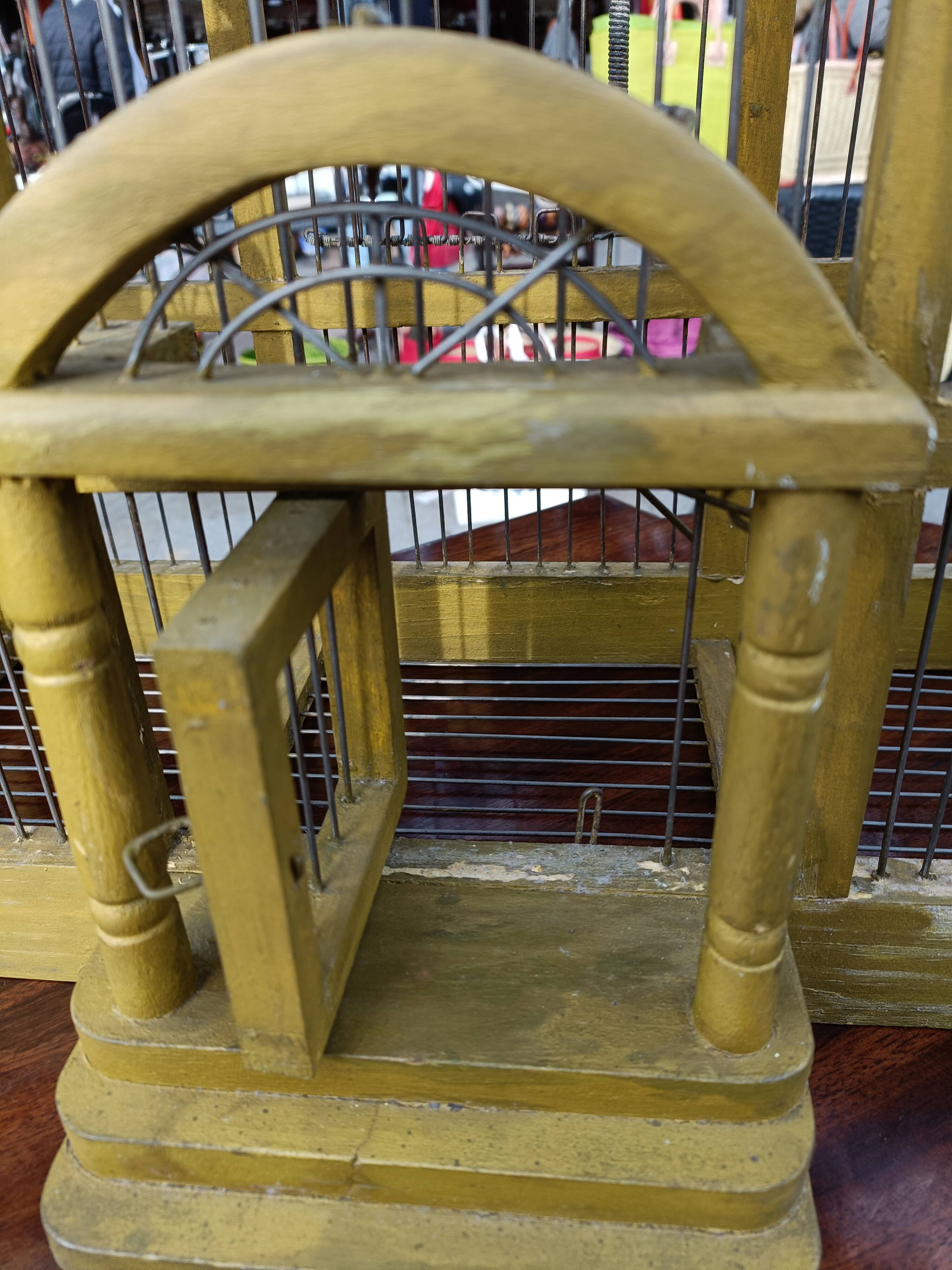 Vintage antique wood and metal bird cage