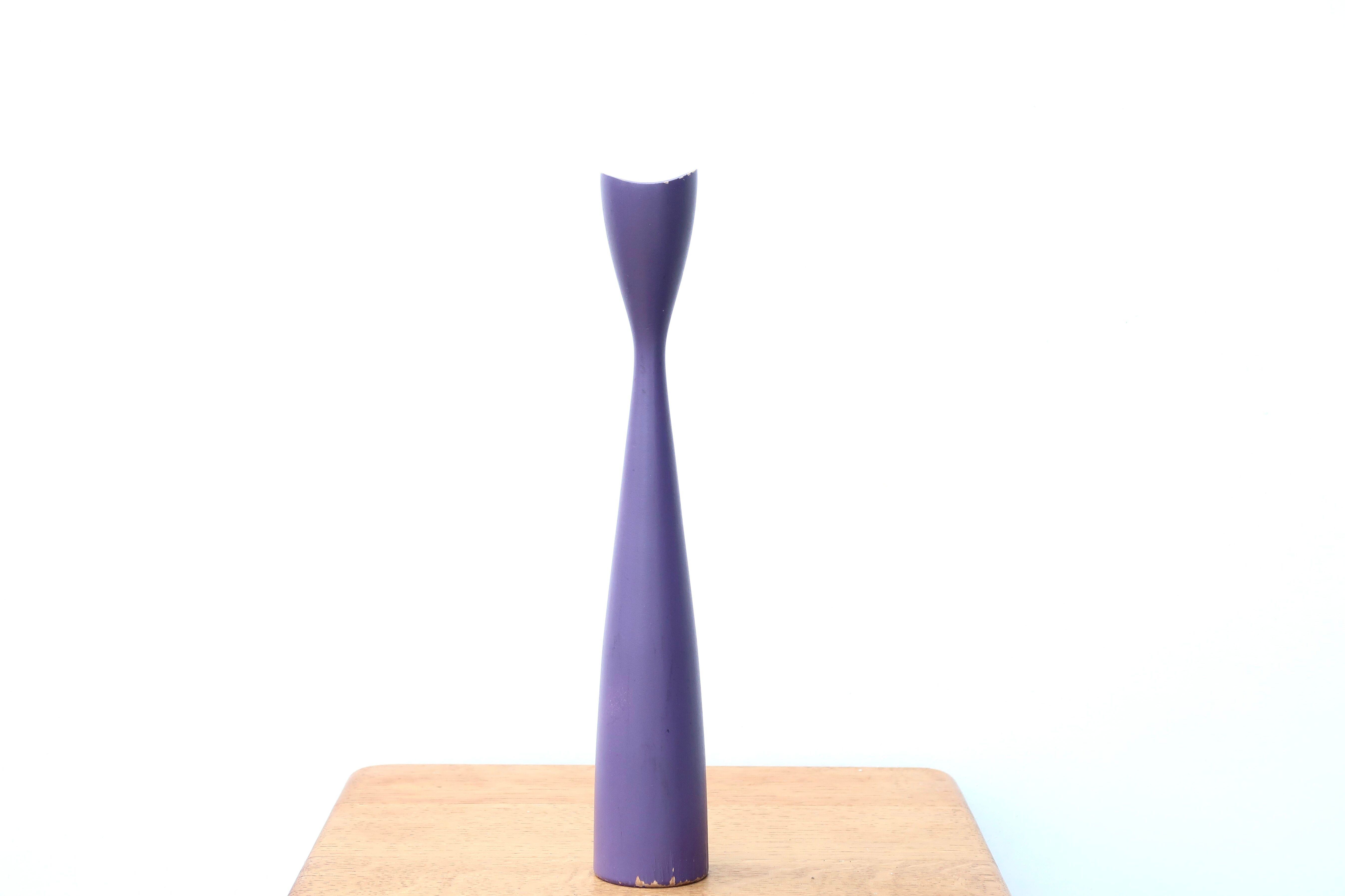 Vintage Scandinavian purple wooden candle holder