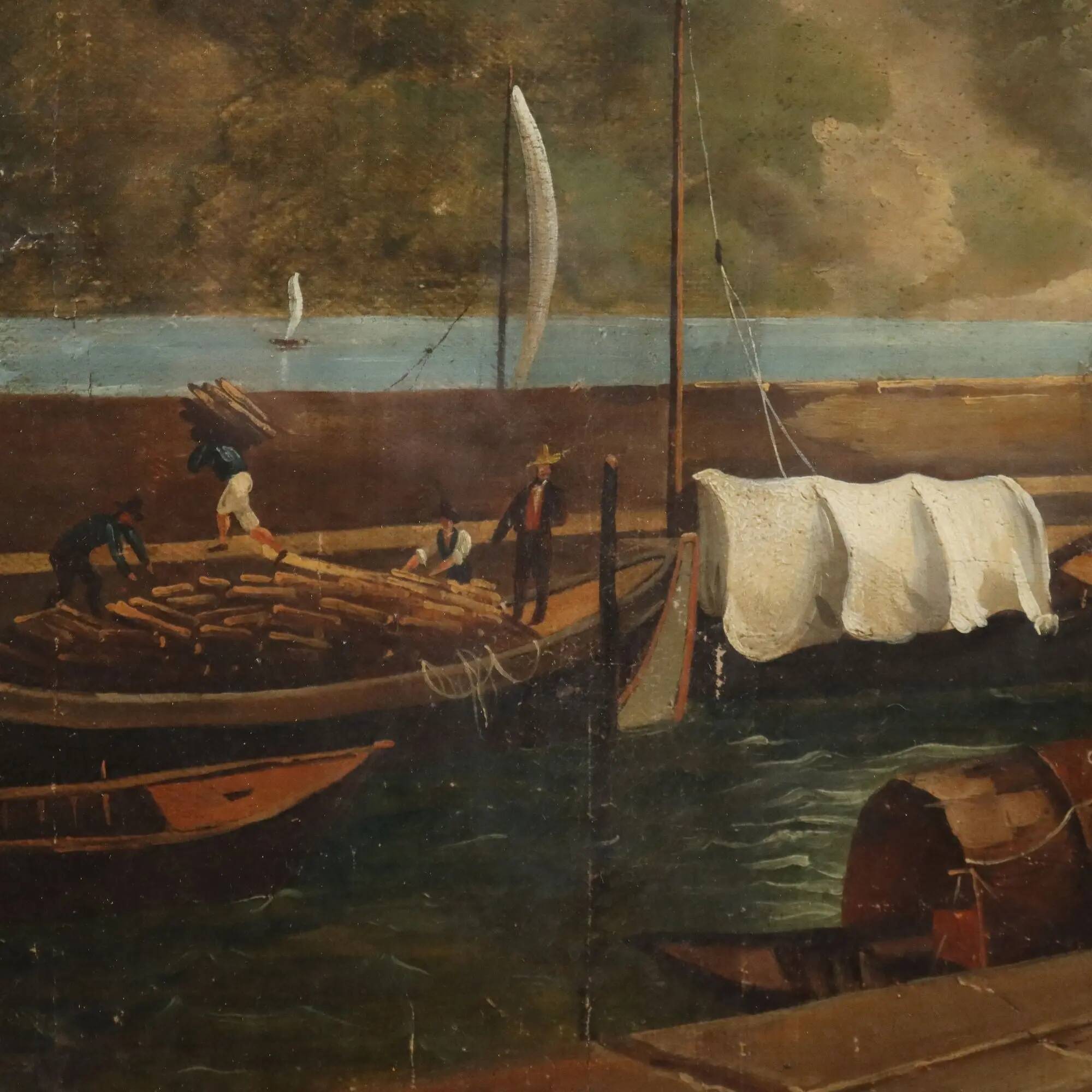 Old painting signed by Giuseppe Canella Lecco Pier 1837