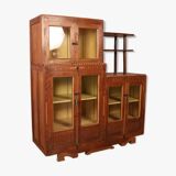 Antique Art Deco display case in Burmese teak with original yellow interior patina