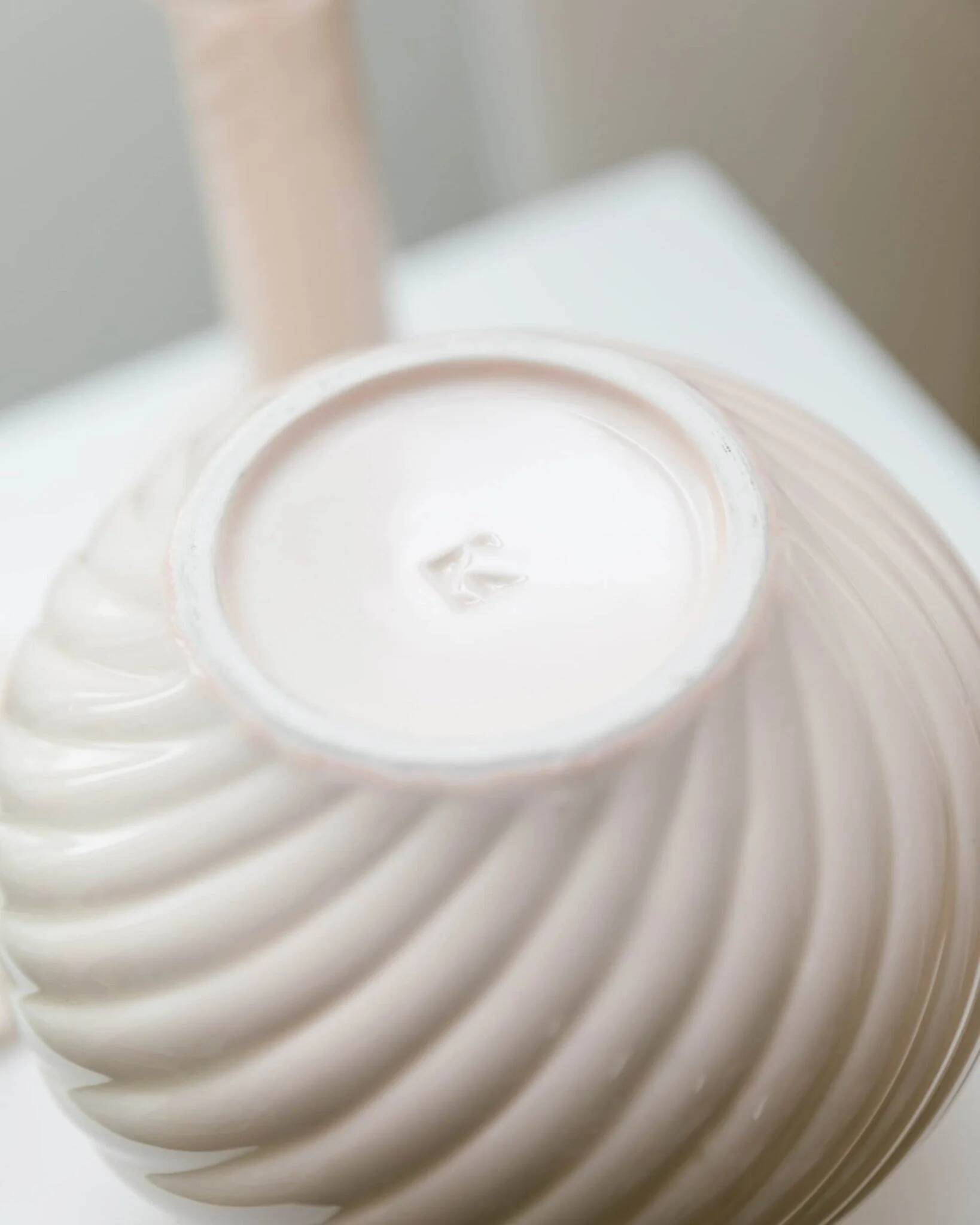 Cream ceramic mid-century set: two candle holders and a vase with white glaze, 1970s design