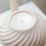 Cream ceramic mid-century set: two candle holders and a vase with white glaze, 1970s design