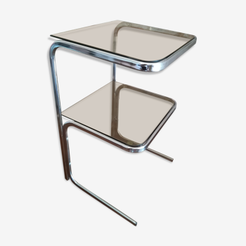 2-story chrome and smoked glass side table