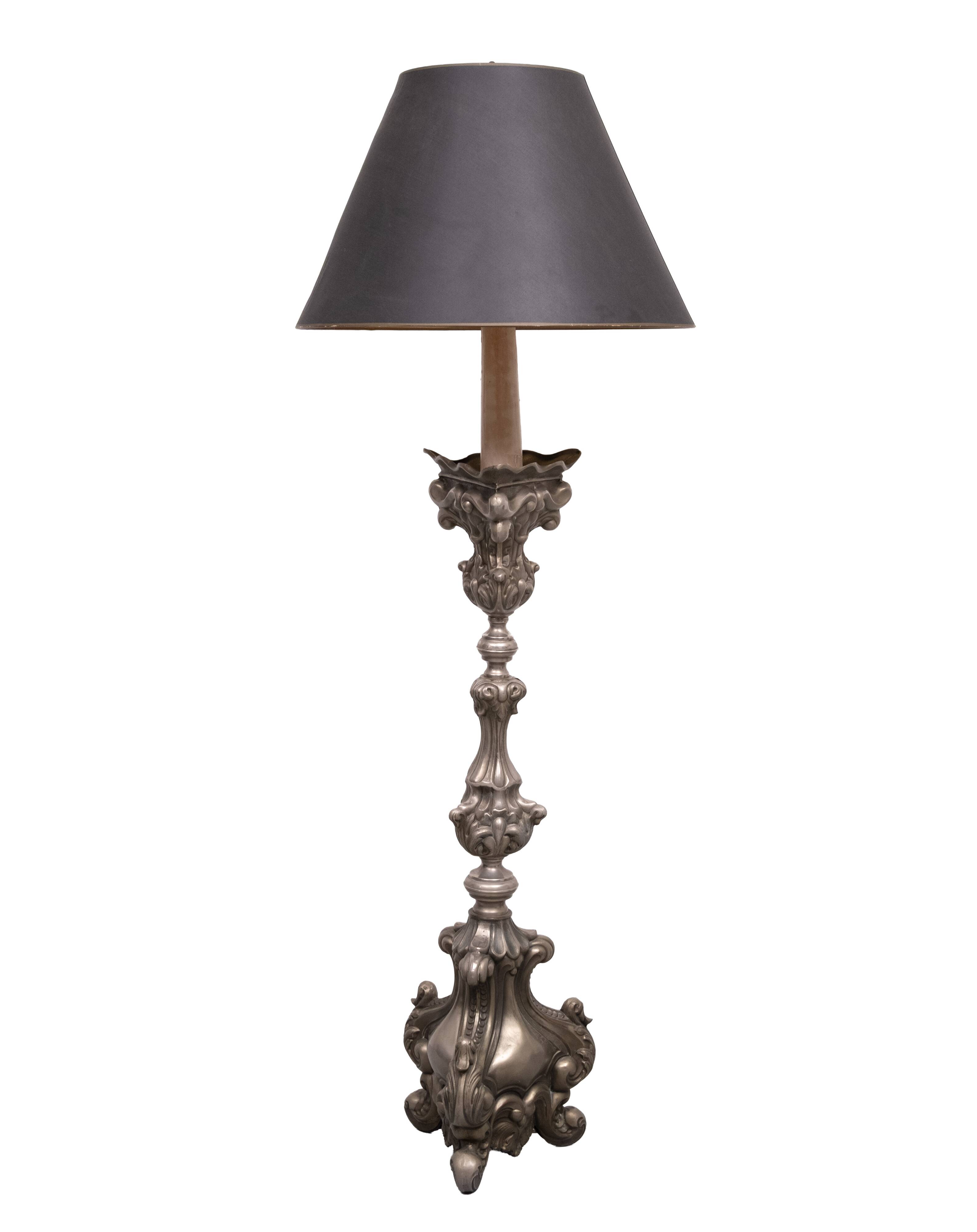 Stunning Antique Pewter Rococo Candlestick floor lamp Italy