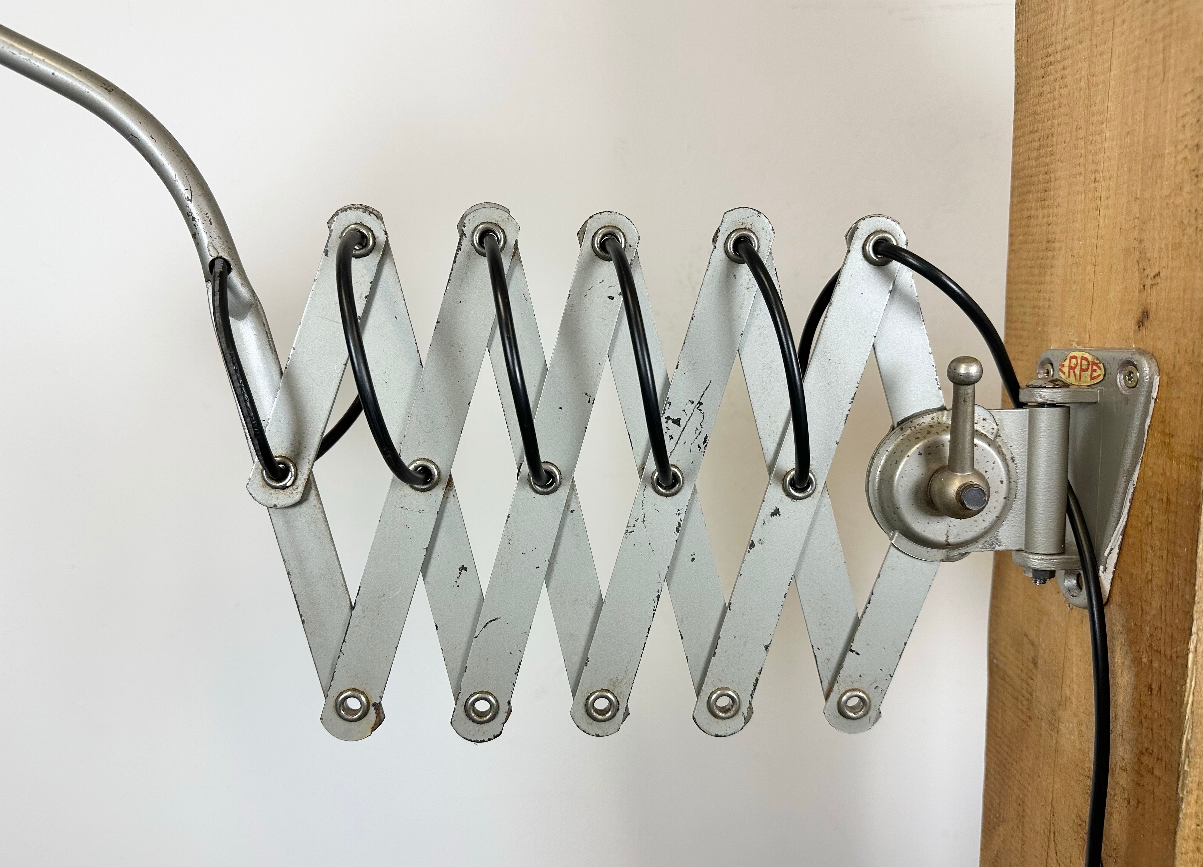 Grey industrial scissor wall lamp from erpe, 1960s
