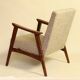 Fauteuil scandinave en bois rénové tissus granola beige 1970