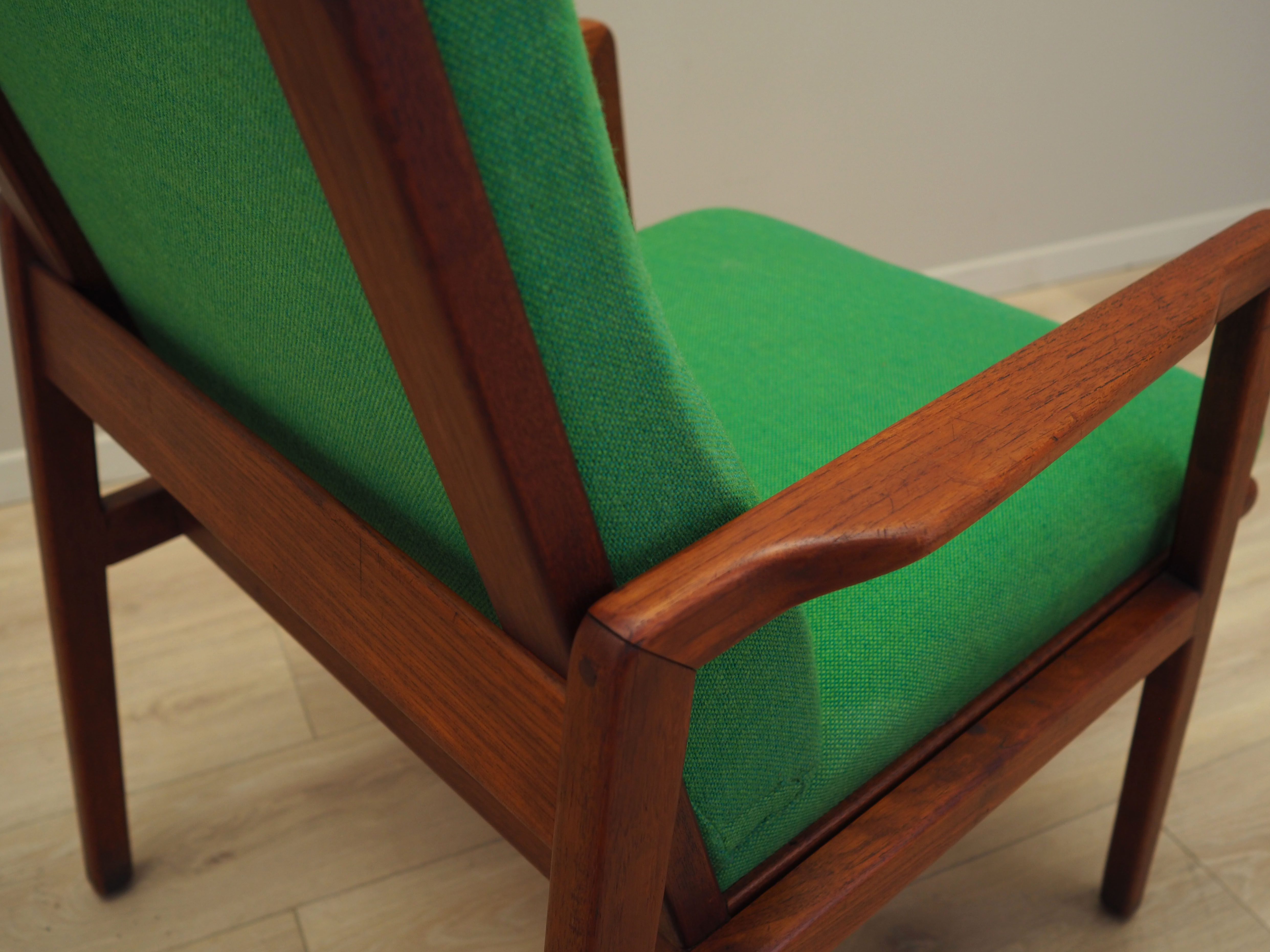 Teak green armchair, Danish design, 1970s, production: Denmark