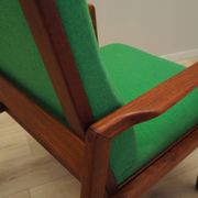 Fauteuil danois en teck et tissu vert, années 1970