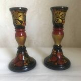 Varnished wooden candle holders