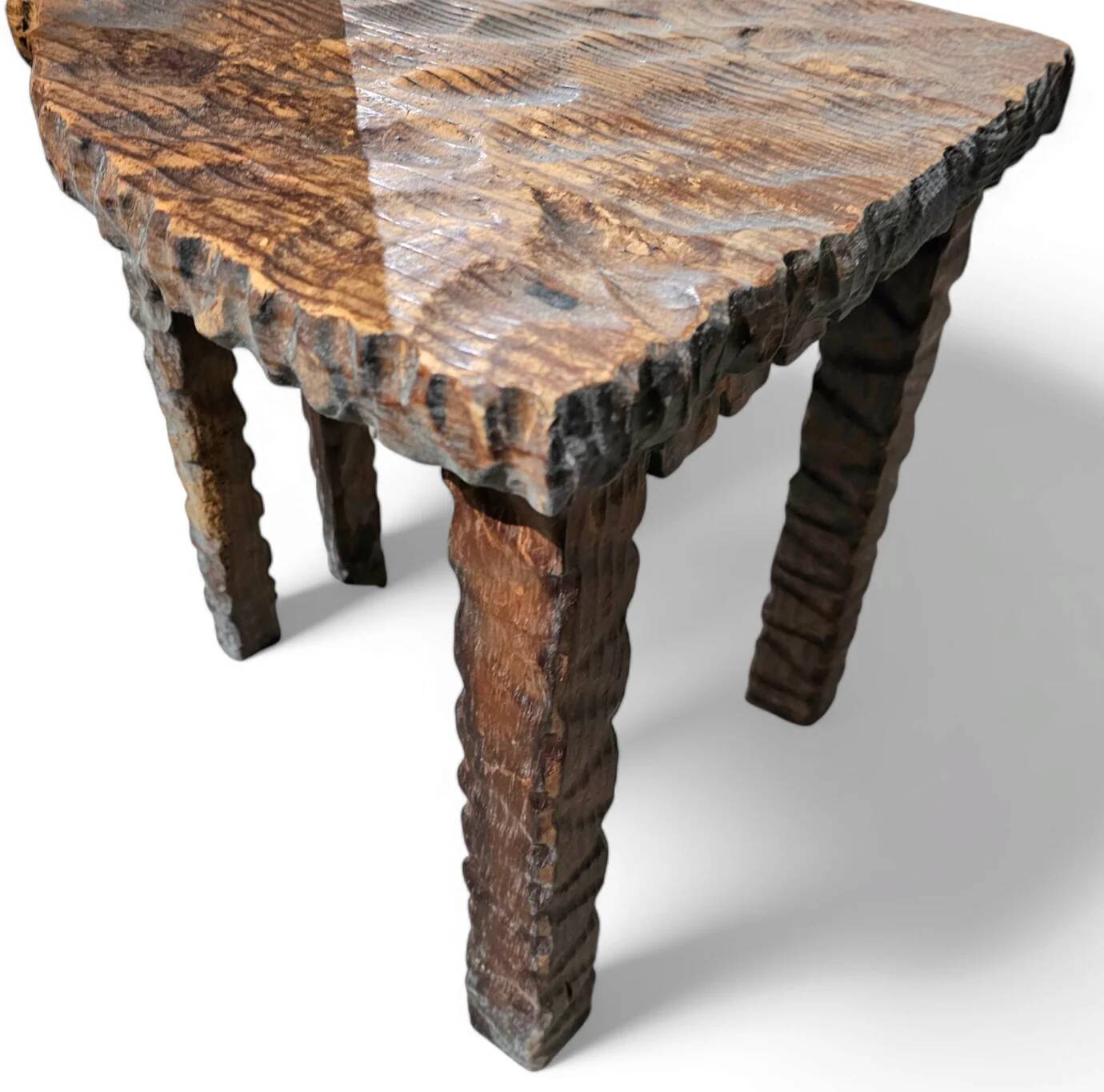 Brutalist primitive hall chair / hand-carved from solid wood and detailed with beautiful gouge woodwork