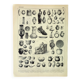 Gravure ancienne de 1898 • Poterie ancienne, vase, céramique • Affiche originale et vintage