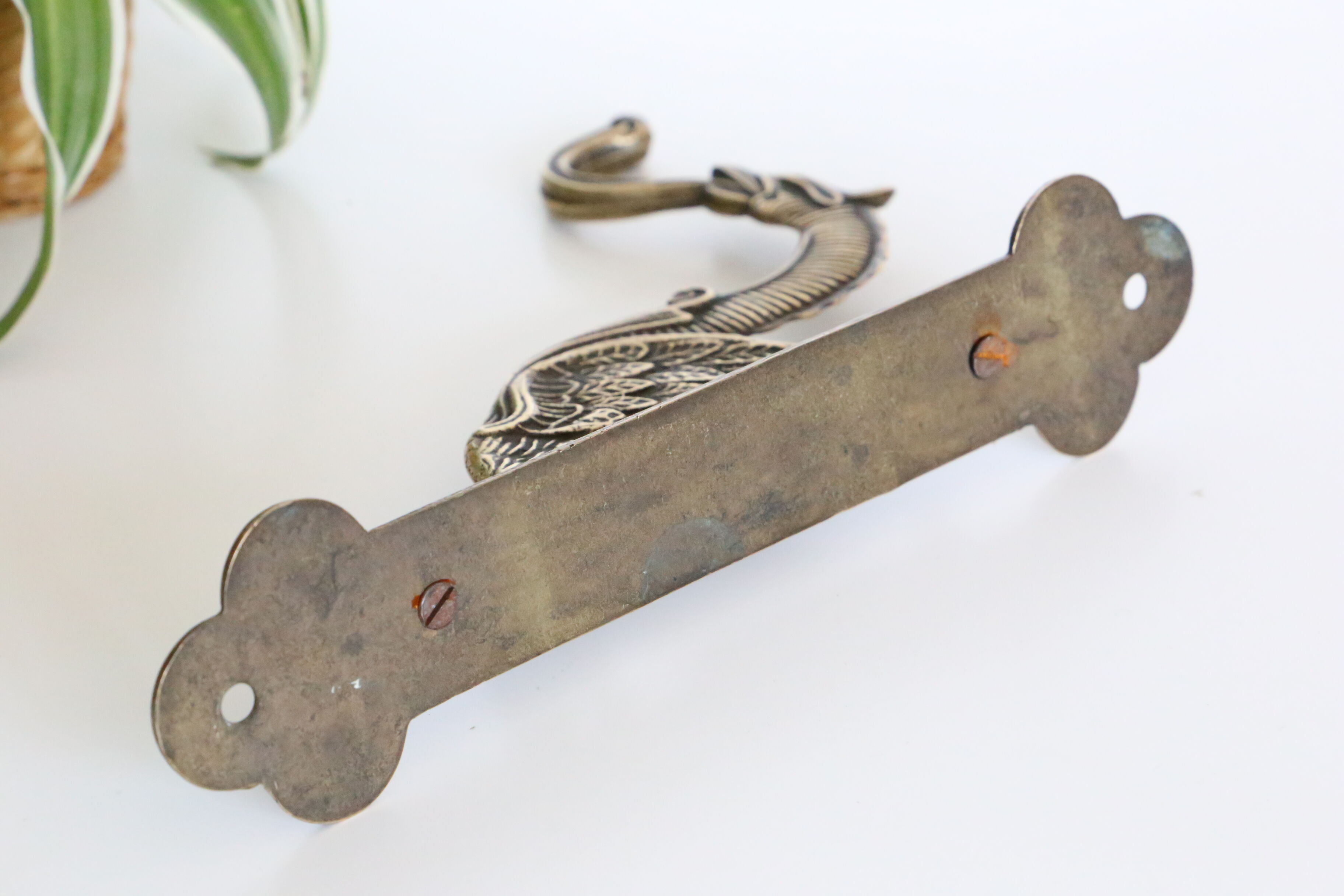 Gothic dragon rack, plant door or brass mantle holder