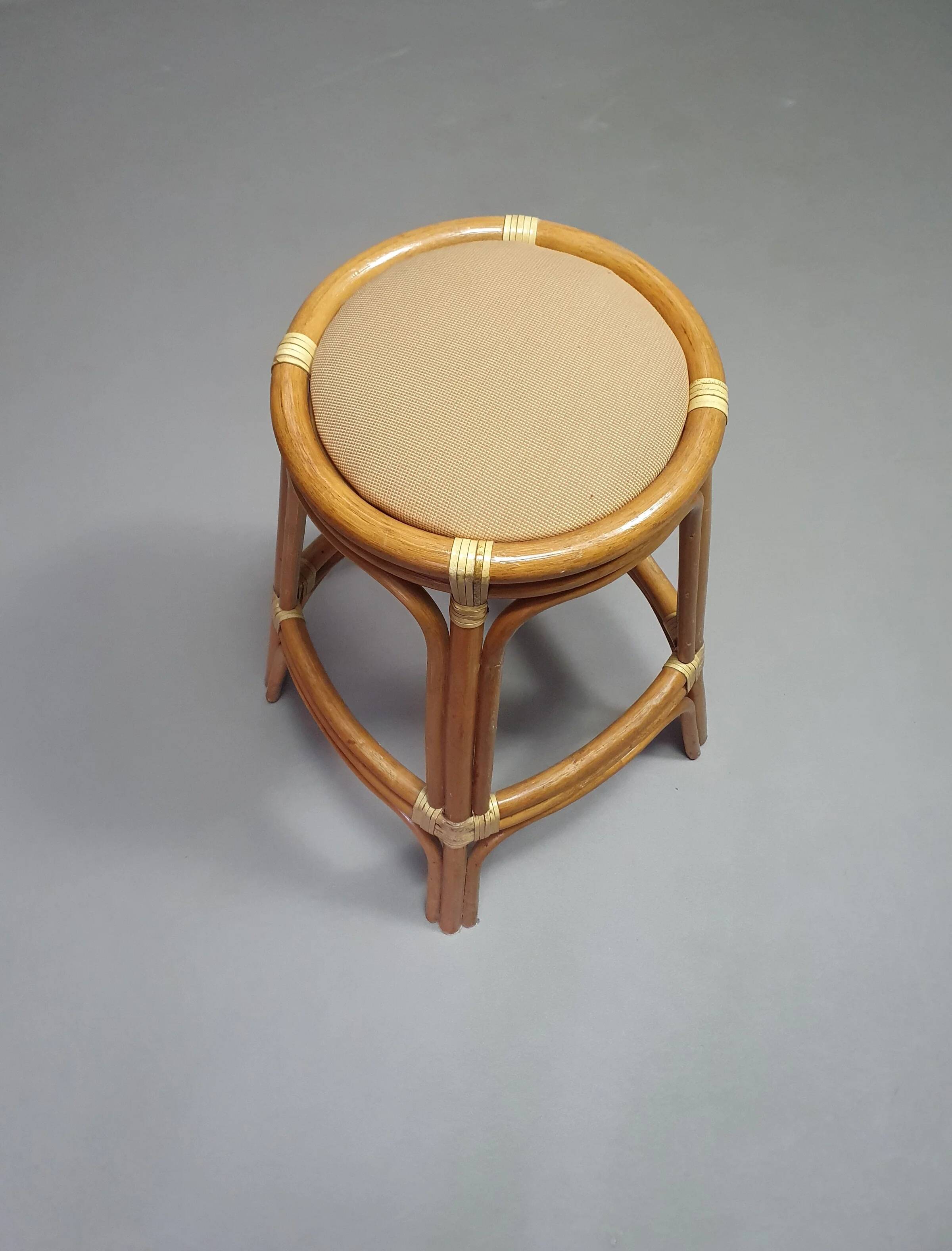 3 x bamboo stool with leather laces / 70s